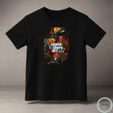 Camiseta Infantil Premium Game GTA 5 Cinco Grand Theft Auto Estampa Halftone Fina e Macia