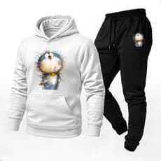 Conjunto Blusa Moletom Canguru + Calça Uniseex Moda Inverno Gato Rabisco Lançamento 2026