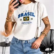 Camisa Feminina Brasil Copa Do Mundo Estilosa Blogueira Camiseta Algodao Premium