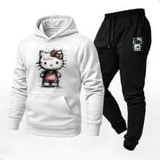 Conjunto Blusa Moletom Canguru + Calça Lançamento Moda Inverno Hello Kitty Rabisco