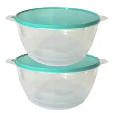 Kit Bowls Saladeiras Grandes 6 Litros 2 Unidades Transparente com Tampa Verde Plasticos Caçarola Bacia C/ Tampa Tigela