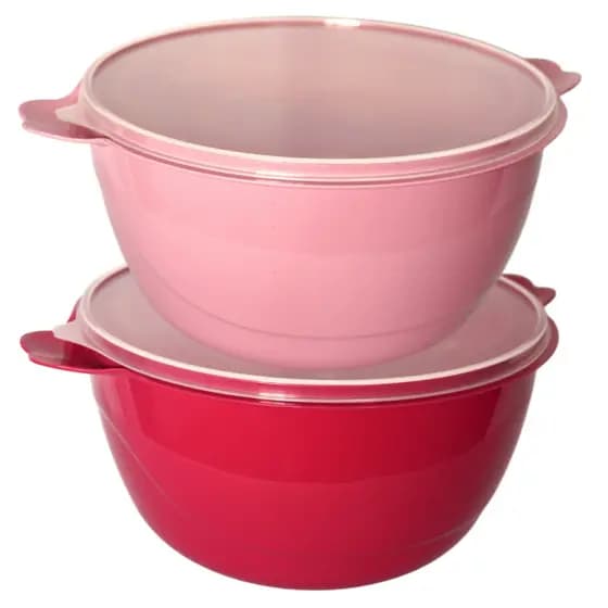 Kit Bowls Saladeiras Grandes 6 Litros 2 Un. Rosa e Cereja Plasticos Resistente Bacia C/ Tampa Tigela