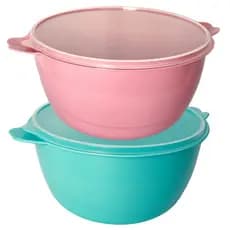 Kit Bowls Saladeiras Grandes 6 Litros 2 Un. Rosa e Verde Plasticos Resistente Bacia C/ Tampa Tigela