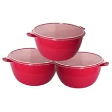 Kit Bowls Saladeiras Grandes 6 Litros 3 Unidades Plasticos Resistente Caçarola Bacia C/ Tampa Tigela