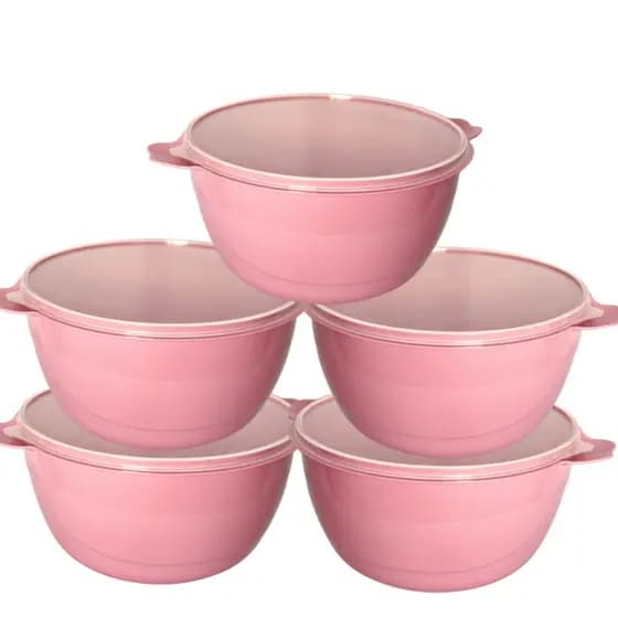 Kit Bowls Saladeiras Grandes 6 Litros 5 Unidades Plasticos Resistente Caçarola Bacia C/ Tampa Tigela