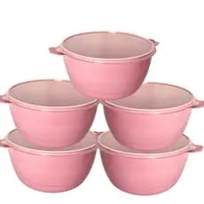 Kit Bowls Saladeiras Grandes 6 Litros 5 Unidades Plasticos Resistente Caçarola Bacia C/ Tampa Tigela