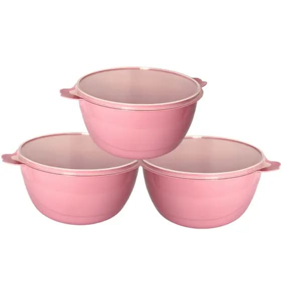 Kit Bowls Saladeiras Grandes 6 Litros 3 Unidades Plasticos Resistente Caçarola Bacia C/ Tampa Tigela
