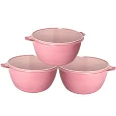 Kit Bowls Saladeiras Grandes 6 Litros 3 Unidades Plasticos Resistente Caçarola Bacia C/ Tampa Tigela