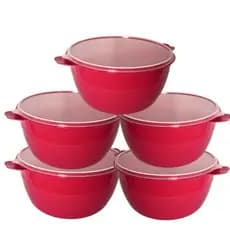 Kit Bowls Saladeiras Grandes 6 Litros 5 Unidades Plasticos Resistente Caçarola Bacia C/ Tampa Tigela