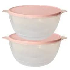 Kit Bowls Saladeiras Grandes 6 Litros 2 Unidades Transparente com Tampa Colorida Plastico Caçarola Bacia C/ Tampa Tigela