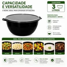 Kit 10 Bowl 3 Litros com Tampa Transparente Pote Tigela Plástica para Alimentos Cozinha 3L