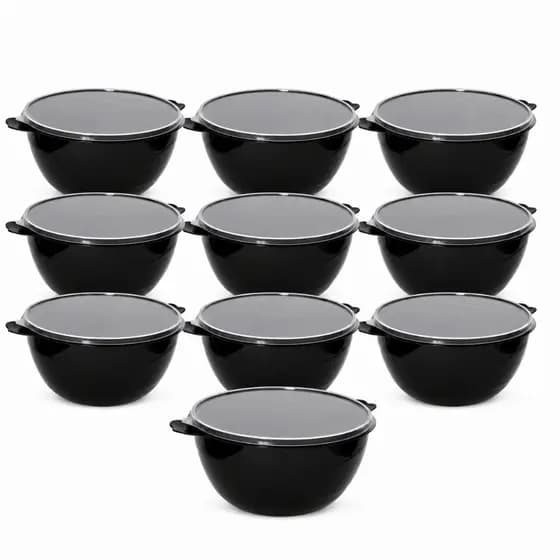 Kit 10 Bowl 3 Litros com Tampa Transparente Pote Tigela Plástica para Alimentos Cozinha 3L