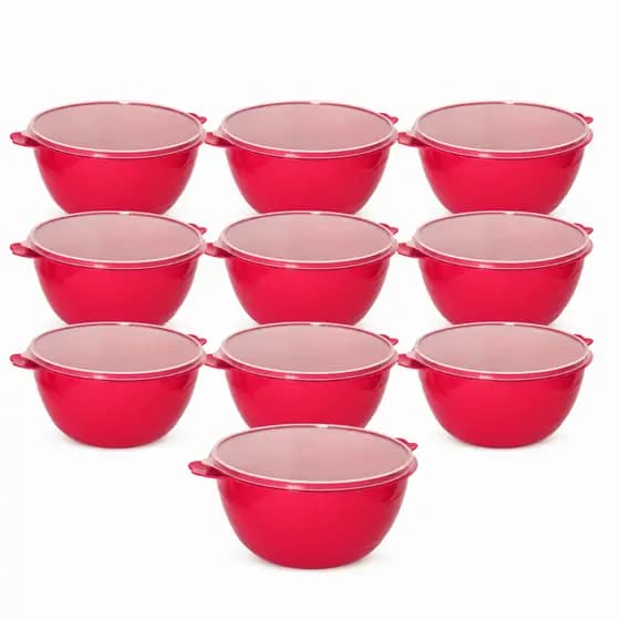 Kit 10 Bowl 3 Litros com Tampa Transparente Pote Tigela Plástica para Alimentos Cozinha 3L