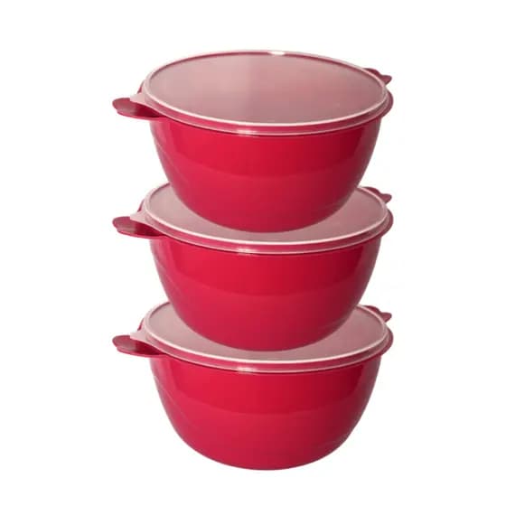 Kit Bowls Saladeiras 3 Litros 3 Unidades Plasticos Resistente Caçarola Bacia C/ Tampa Tigela Salada Pote