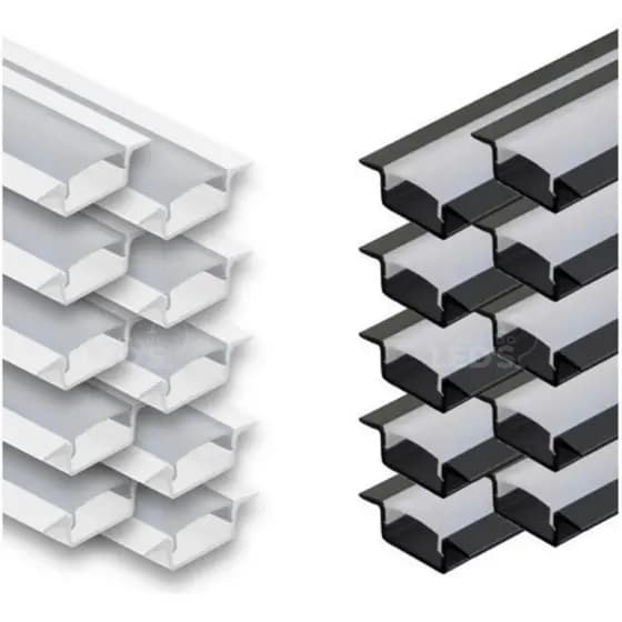 Kit 5 Perfil 1m cada Embutir Preto Alumínio Fácil Instalação Fita LED Gesso DryWall Decoração Casa Móveis Parede