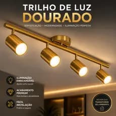 Spot Trilho 4 Lâmpadas Sobrepor Direcionável MR16 Dourado Luminária De Teto Para Sala Cozinha Quarto Moderna