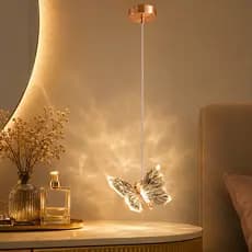 Luminária Lustre Pendente Borboleta Cristal Rose Gold Led Quarto Sala Infantil Decorativo Bivolt 5w