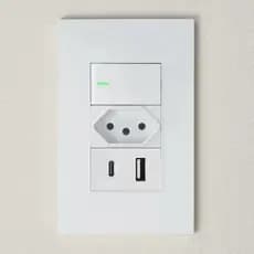 Tomada USB USB-C 10A com Interruptor LED Espelho 4x2 Branco Modular