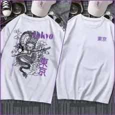 Camisa camiseta básica streetwear "Tokyo Dragão roxo" unissex
