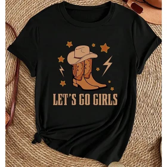 Camiseta T-shirt Unissex Algodão Country Estrela e Chapéu Let¨s Go Girls