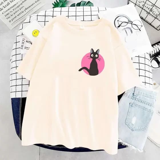 [Camiseta Premium em Algodão Puro]SISI camisa desenho animado Kiki Gatinho Jiji Unissex cute gatinho blusas fofas