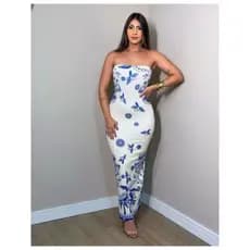 Vestido Longo Estampado Feminino Suplex Com Bojo Elegante