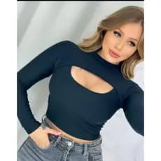 Blusa Cropped Feminino Manga Longa com Decote Frontal – Elegância e Sensualidade ✨