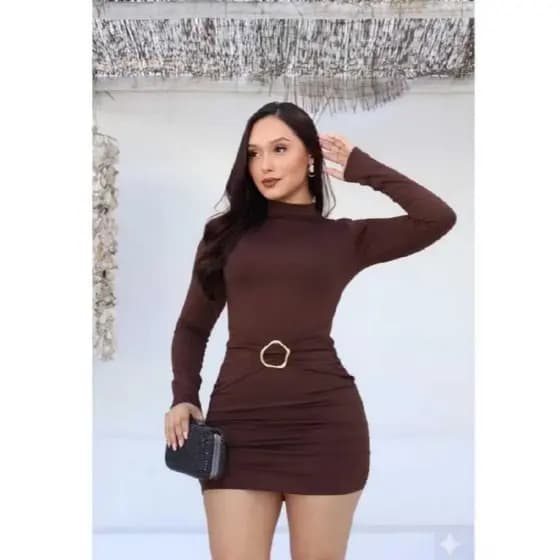 Vestido Feminino Manga Longa com Fivela – Elegante para o Inverno