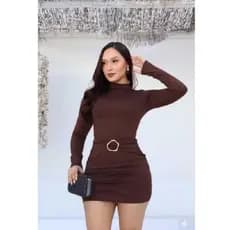 Vestido Feminino Manga Longa com Fivela – Elegante para o Inverno