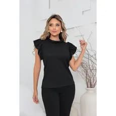 Blusa Sem Manga Com Babados Malha Tricô Cavada Carmem