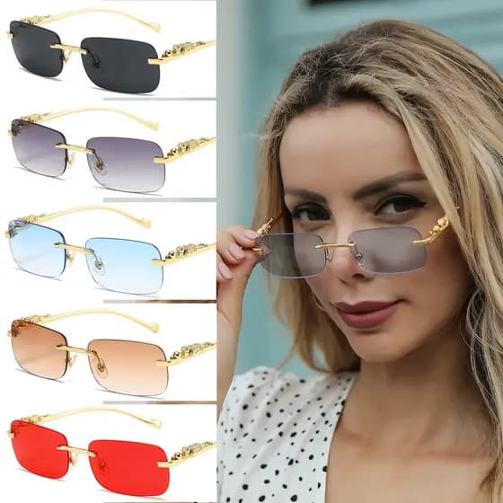 Cheetah decoração sem moldura quadrado óculos de sol colorido das mulheres dos homens Retro leopardo cabeça Metal óculos