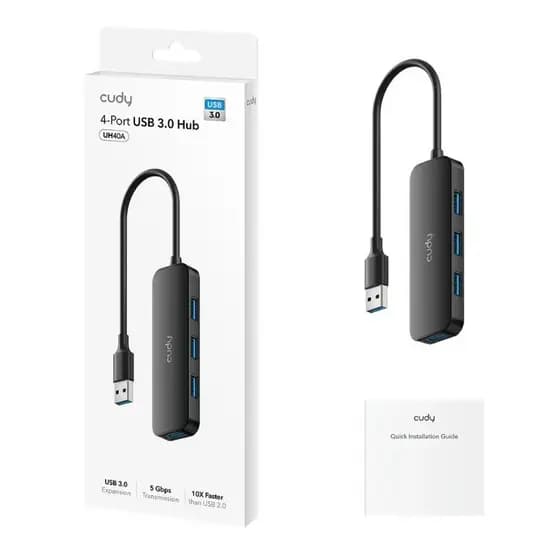 Adaptador USB Cudy HUB com 4 Portas USB 3.0, 5 Gbps, Preto - UH40A V1.0
