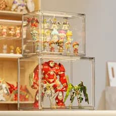 Caixa de Armazenamento Acrílico Transparente para Action Figures Porta Magnética Prateleiras Ajustáveis