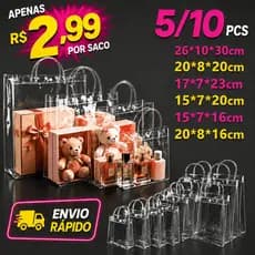 5/10/15 Sacos de Presente PVC Transparente com Alças Reutilizáveis para Dia dos Namorados Festa Junina Aniversário