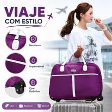 Mala de Viagem Grande Capacidade com Rodas Cadeado Senha  Bagagem de Mao Bolsa de Transporte Portatil para Mulheres