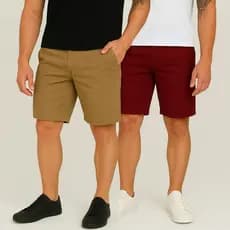 Kit 2 Bermudas Brim Sarja Masculina Reta Colorida 36 Ao 46