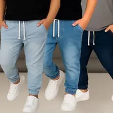 Kit 3 Calças Jogger Infantil Jeans Menino Juvenil Com Lycra 2 ao 16