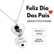 Colar Dia Dos Pais Presente Personalizado Avôs Tios Gravação Foto Frase Frente e Verso Aço