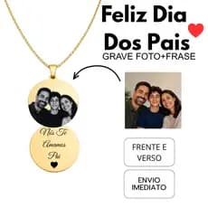 Colar Dia Dos Pais Personalizado Gravação Grátis Foto Frase Frente e Verso Prata Dourada Resistente