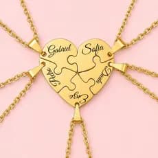 Colar Personalizado Quebra-Cabeça Coração Nomes Peças Pingentes Amizade Casal Irmãos Família