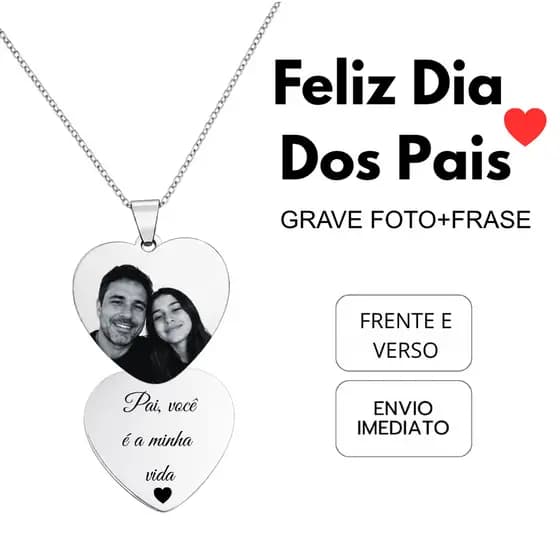 Colar Personalizado Presente Dia Dos Pais Frente e Verso Aço Inoxidável Foto+Frase Alta Qualidade