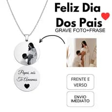 Colar Personalizado Foto Frase Dia Dos Pais Lembrança Gravação Frente e Verso Presente Aço