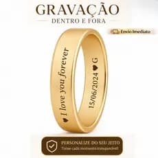 Aliança Unidade Chanfrada Banhada A Ouro 18k Com Gravação Grátis Dentro E Fora Resistente