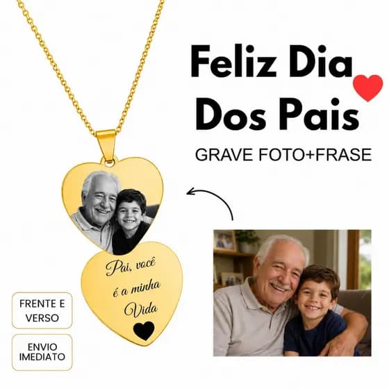 Colar Medalha Presente Personalizado Dia Dos Pais Lembrança Família Pai Tios Avôs Frente e Verso