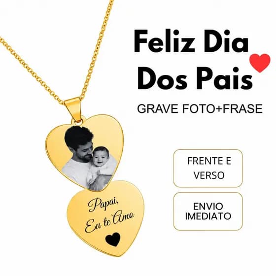 Colar Personalizado Para Dia Dos Pais Presente Gravação Grátis Foto Frase Prata Dourada Durável