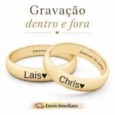Par De Aliança Lisa Banhada A Ouro 18k Com Gravação Grátis Dentro E Fora Casamento Namoro