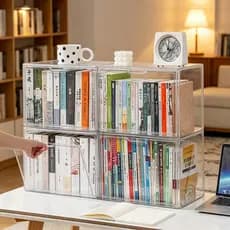 Caixa Organizadora Acrílico Para Livros Grande Com Tampa Antipoeira Exposição Proteção e Empilhável