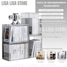 Caixa Organizadora De Livros Em Acrílico Transparente De Grande Capacidade Com Tampa E Proteção Contra Poeira
