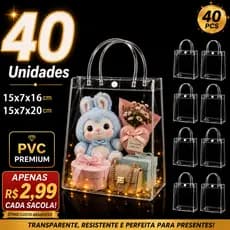 10/20/30/40 Sacolas de Presente PVC Transparente com Alças Reforçadas Reutilizáveis Ideal para festas celebrações
