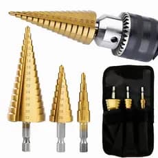 Kit jogo 3 brocas titânio escalonada para aço 12/20/32mm sextavada Broca de Corte Rápido para Madeira Porcelana